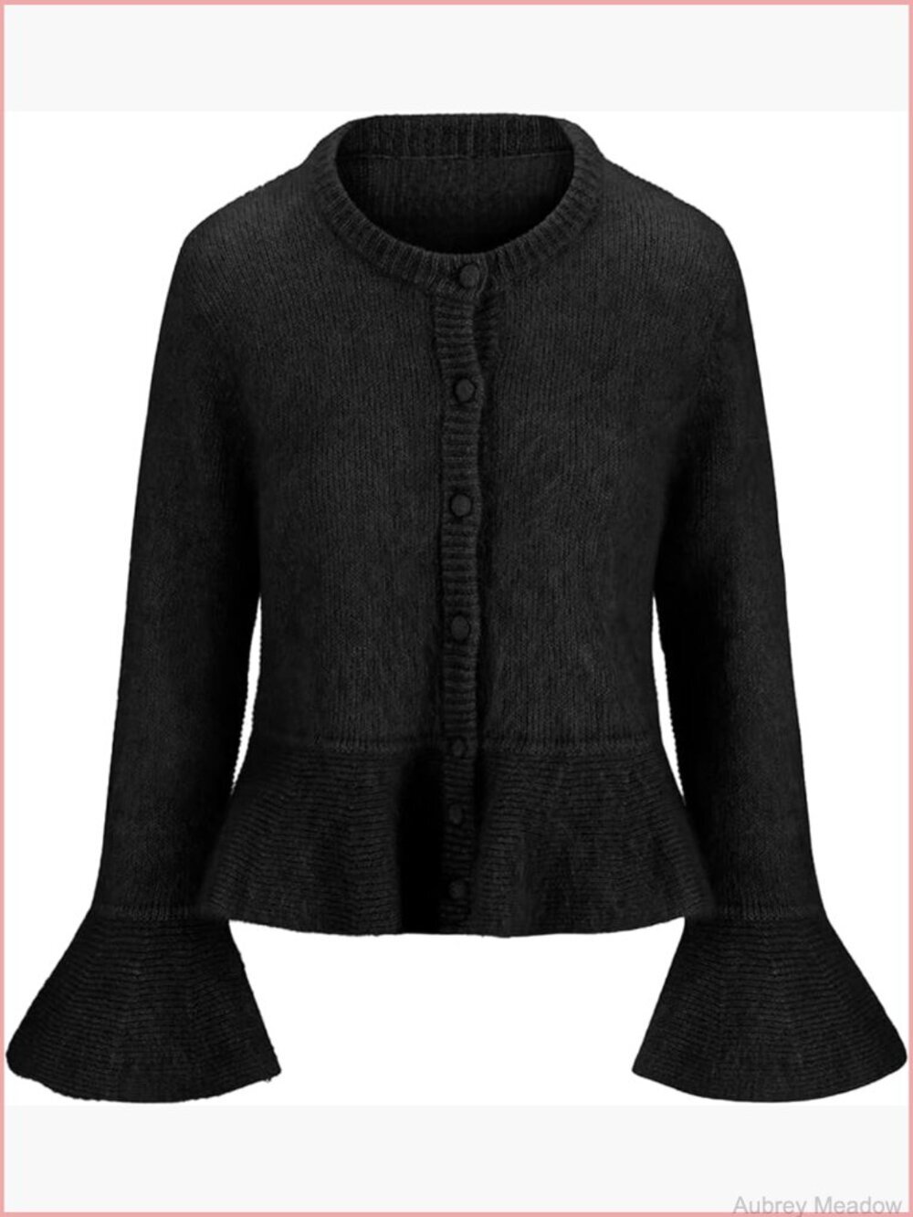 Women's Peplum Button Up Cardigan Long Bell Sleeve Knitted Outwear